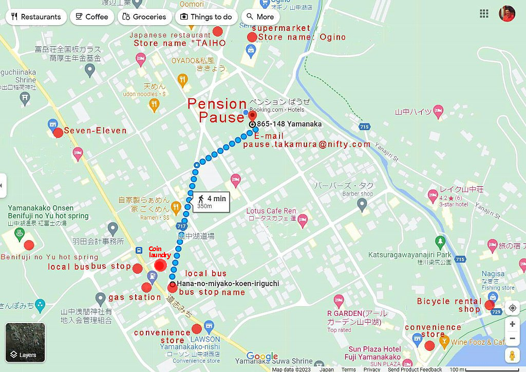 Walking route from local bus stop to Pension Pause